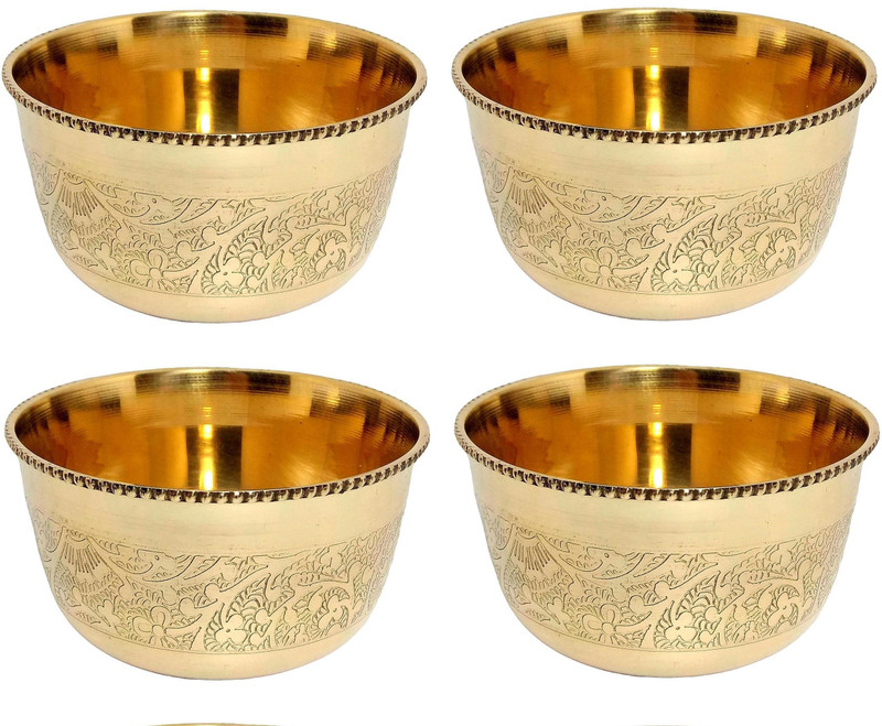 A&H Brass Cereal Bowl Brass Floral Bowls for Dinnerware,Serveware Katori -200 ML -( Pack of 4 pc )(Pack of 4, Gold)