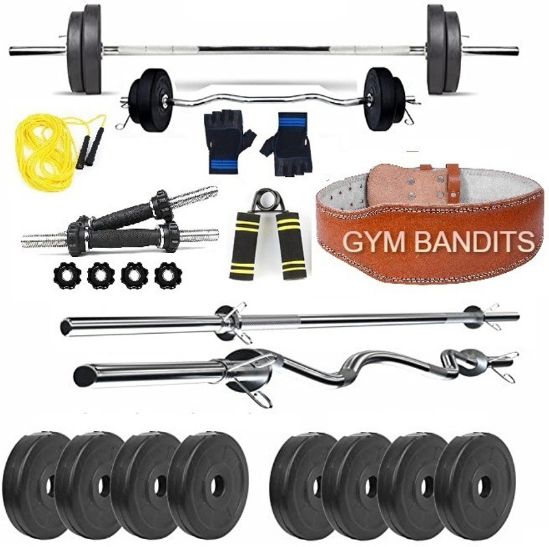 JMB 30 kg 30 KG PVC PLATES MEN AND WOMEN GYM BELT 3 FEET STRAIGHT ROD 3 FEET CURL ROD Home Gym Combo