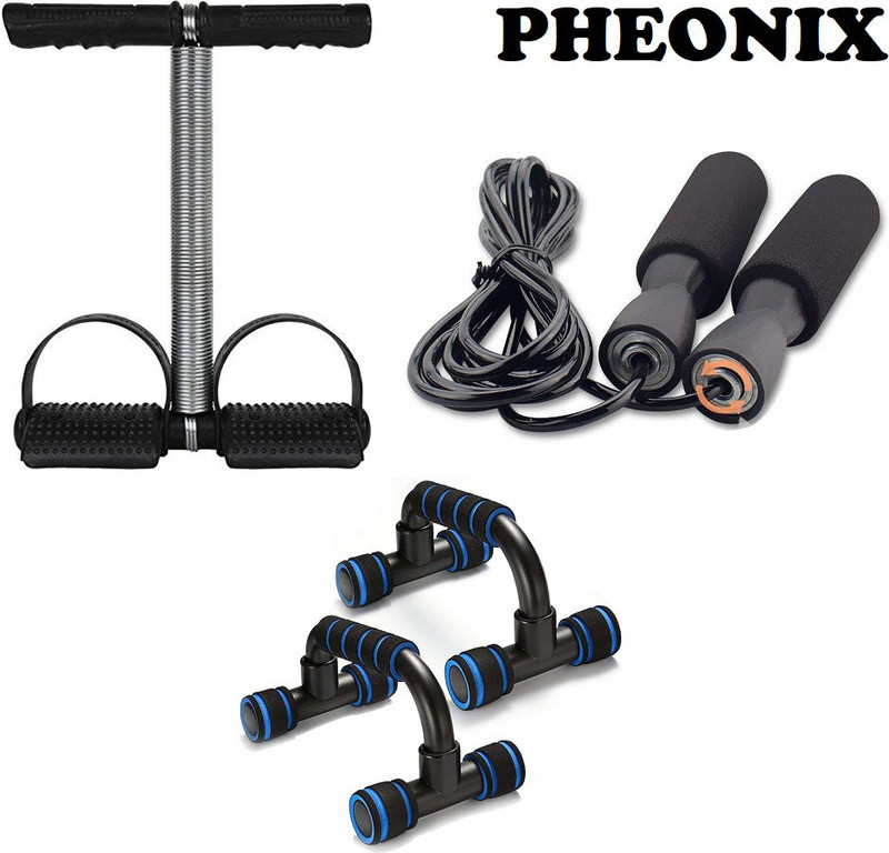 Pheonix Combo Of Single Spring Tummy Trimmer With Skipping Rope And Push Up Stand Fitness Accessory Kit Kit