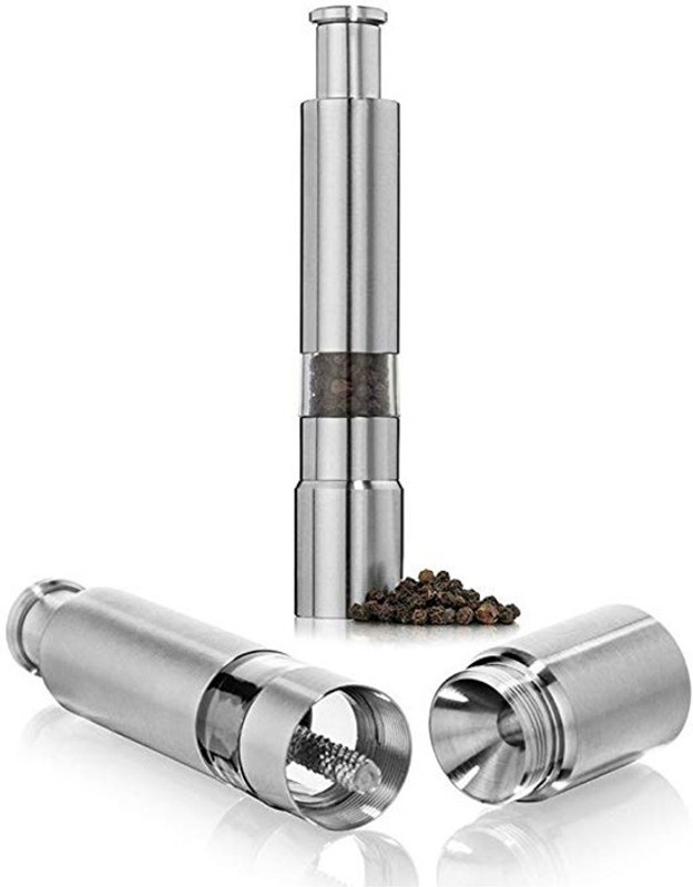 Ghelonadi Stainless Steel Salt and Pepper Grinder Thumb Push Button Salt Pepper Mill Stainless Steel Traditional Pepper Mill(Silver, Pack of 1)