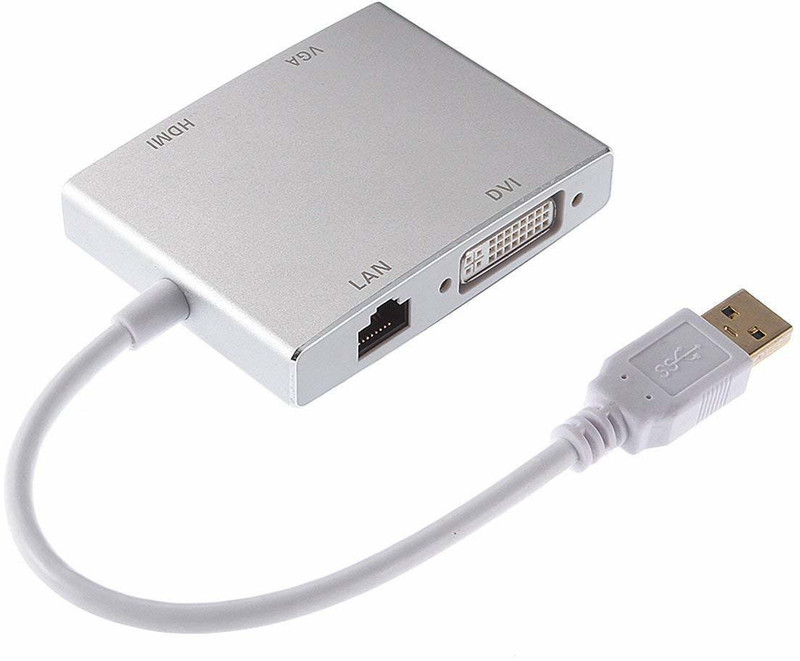 Etzin USB 3.0 to HDTV/VGA/DVI/LAN Converter External RJ45 Gigabit Adapter Media Streaming Device(Grey)