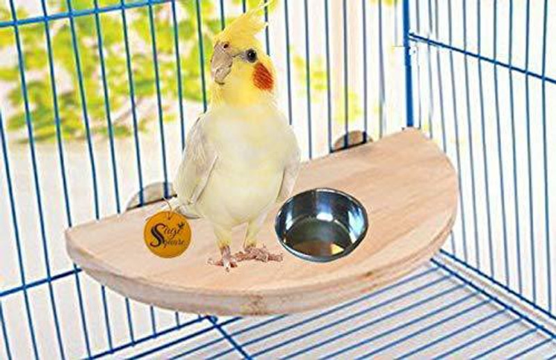 Sage Square 8.5Inch/21.5cm Natural Wood Platform, Removable Cup, Perch Stand Bird Toy Wooden Training Aid For Bird