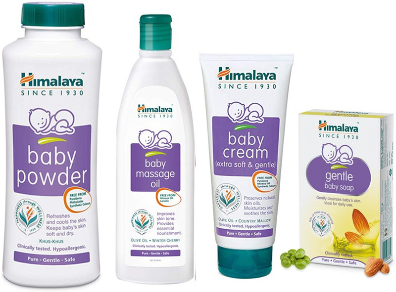 HIMALAYA Baby Powder (100g), Massage oil (50ml), Baby Cream (50ml) With Gentle Soap (75g)(Multicolor)