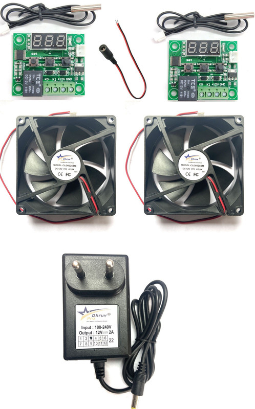 TechSupreme Best Combo for DIY Incubator W1209 + 12v 2Amp Adapter + 2 Piece 3 inch fan + 12 Pieces Ties 10” Inch + 1 DC Female Connector For Diy Incubator Temperature Sensor and Controller Electronic Hobby Kit