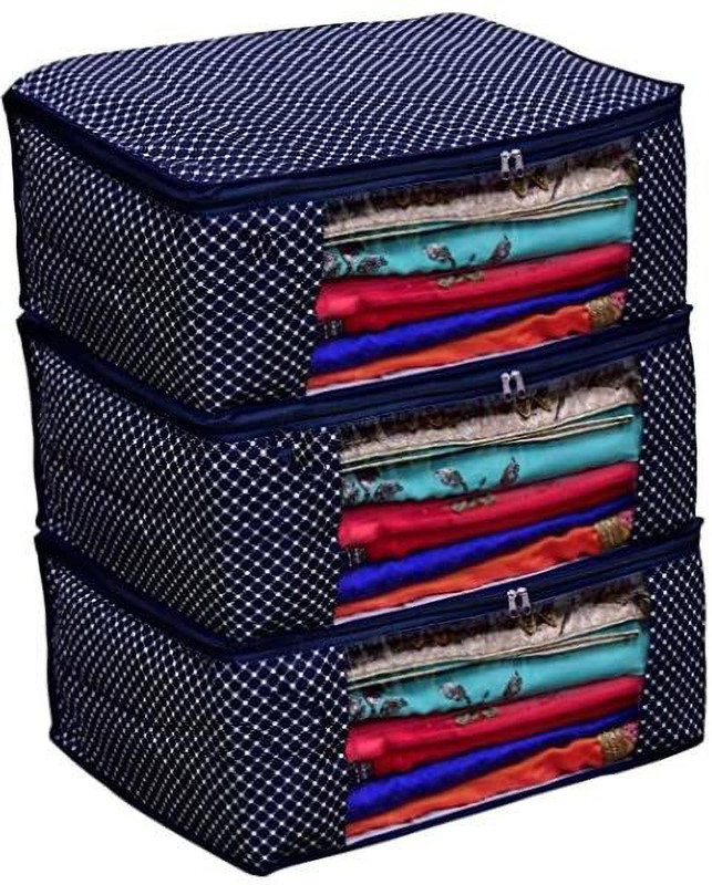 whitekrafts saree Organizer Wardrobe Organizer 3 Presents 3 Layered Cotton Quilted Large Saree Cover Storage Bag Cotton Quilted Large Saree Cover Storage Bag(Blue)