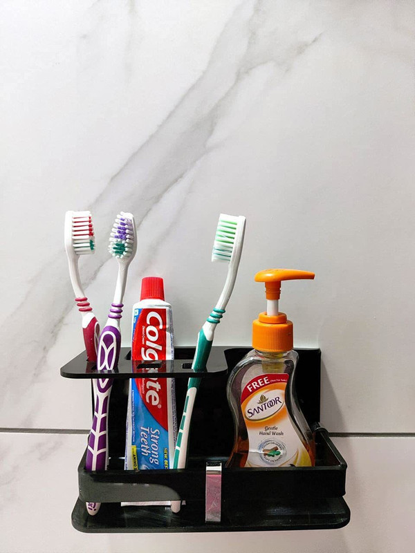 EXTRIA Acrylic Toothbrush Holder(Black, Wall Mount)