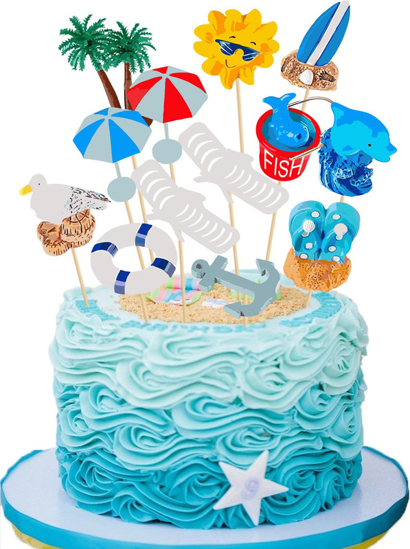 ZYOZI 1 Set Hawaiian Beach Cake Decoration Summer Beach Cake Toppers for Birthday Cupcake Topper(multi Pack of 13)