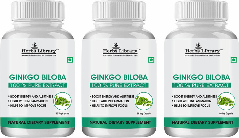 Herbs Library Ginkgo Biloba Supplement Supports Brain Function|Mental Alertness(3x60 Capsules)(3 x 60 Capsules)