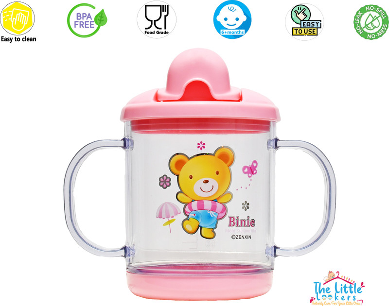 The Little Lookers Premium Quality Bpa Free Unbreakable Sippy Cup (Sipper Mugs for Kids/Children/Babies/Infants) Spout Infant PP/Glass Look Water/Juice Training Sipper Cup With Handles 200 ml(Pink)(Pink)