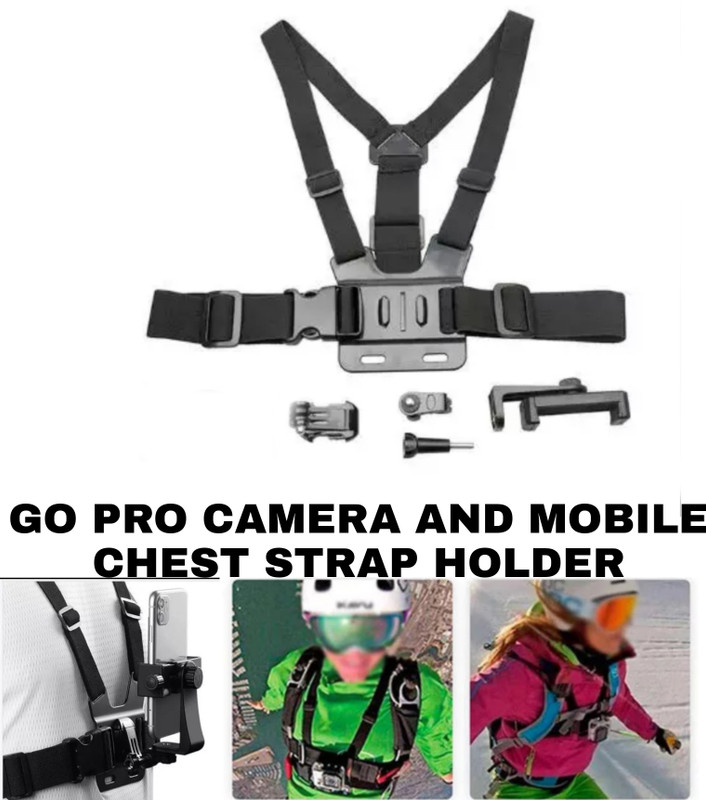 Aklin Boky Camera Chest Belt Strap+J-Mount+Pole Mount+360 Mobile Bracket Strap(Black)