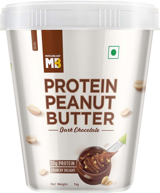 MUSCLEBLAZE High Protein Peanut Butter, Crunchy, Dark Chocolate, (Fit Pack) 1 kg