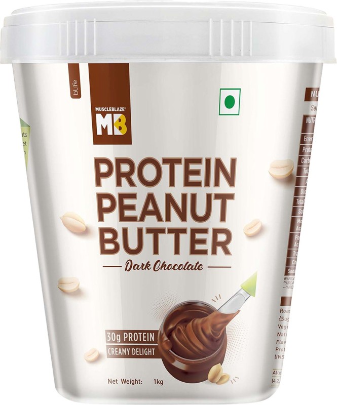 MUSCLEBLAZE High Protein Peanut Butter, Creamy, Dark Chocolate, (Fit Pack) 1 kg