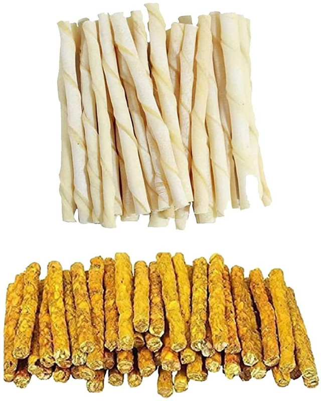 Heaven Luxurious Pet Food Treat Healthy Twisted white Chew Sticks 150g+Chicken Spiral Munchy 150g Milk, Chicken 0.3 kg (2x0.15 kg) Dry Adult, New Born, Senior, Young Dog & Cat Food