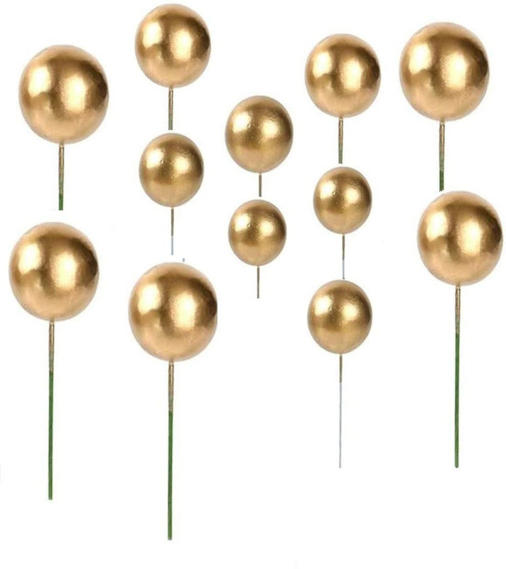 BAKERS4U Mini balloon Round Gold Ball Toppers 12 PCS (Gold) Cake Topper(GOLDEN Pack of 12)