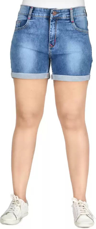 PRIHUU FASHION Washed Women Denim Blue Denim Shorts PRIHUU FASHION Washed Women Denim Blue Denim Shorts