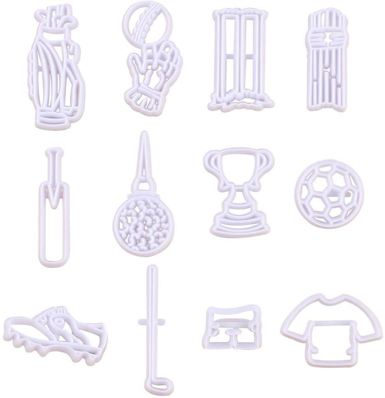 MAFAHH 12Pcs Cricket Hockey Sports Theme Plastic Fondant Gumpaste Biscuit Decoration Cookie Cutter(Pack of 12)