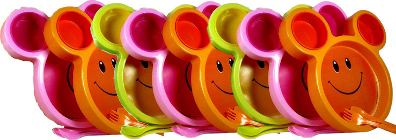 Kartual Return Gift In Bulk Mickey Shape Lunch Plate With Spoon & Fork For Kids (8 Pcs)  - Plastic(Multicolor)