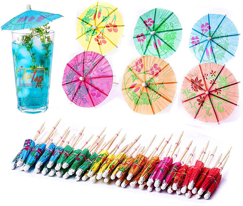 Tiptop Decoration Paper Folding Umbrella Tropical Hawaiian Topper Toothpicks (Pack of 10, Multi)