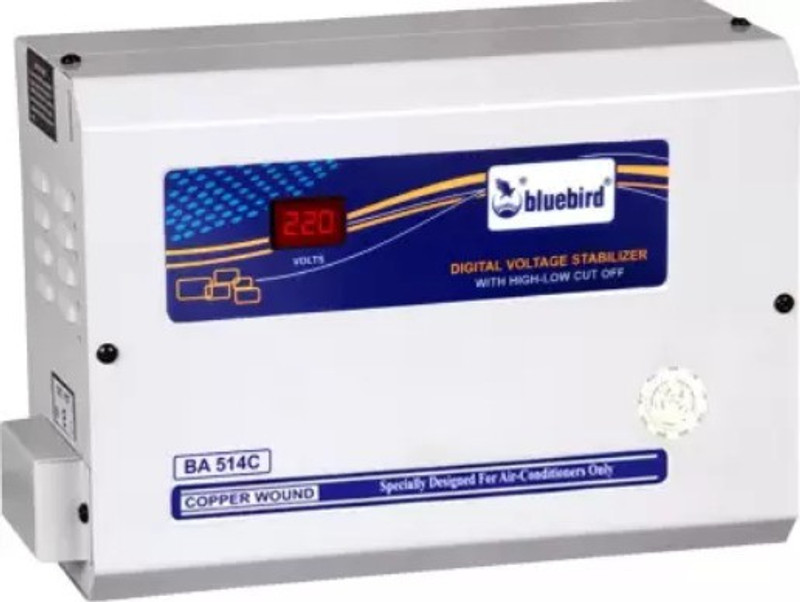 Bluebird 5KVA Copper Wounded Digital Voltage Stabilizer With high low cut-off HLC BA514C HLC ( 140-280 V) For 2 Ton AC voltage stabiliser(Essel Grey)