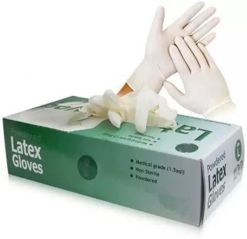dental mart - Premium Quality Latex Non sterile Examination Medical Grade Disposable Hand Gloves (With Dispenser Box) (White ,Medium) Latex Surgical Gloves(Pack of 65)