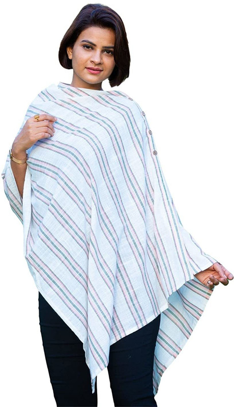 MOMZJOY Women's Eternal Striped Cotton Nursing Stole Feeding Cloak(White)