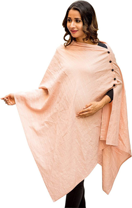 MOMZJOY Soft Peach Gold Embellished Luxe Nursing Stole Feeding Cloak(Peach)