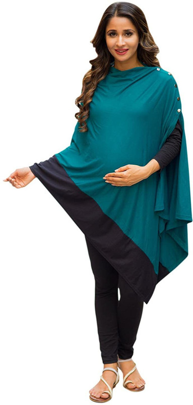 MOMZJOY Women's Viscose Popper Versatile Nursing Stole (MJ-S13, Teal, Free Size) Feeding Cloak(Teal)