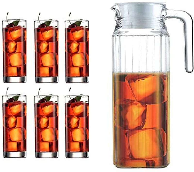 S1Store Glass Crystal Desire Lemon Set of 7 Pieces, 1 jug and 6 Pieces Glass (1.3 L and 250 ml) Jug Glass Set(GLASS)