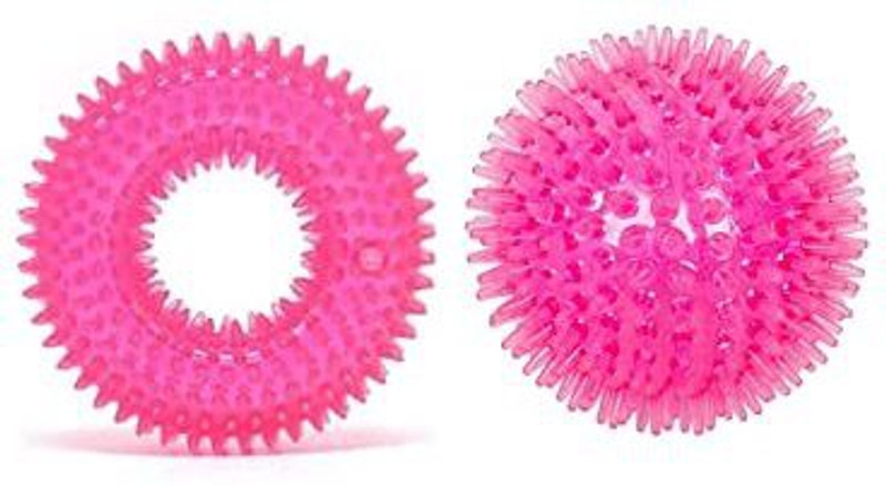 Rvpaws Soft Natural Rubber Squeaky Spiky Chew Ring and Ball Toys Rubber Chew Toy For Dog & Cat