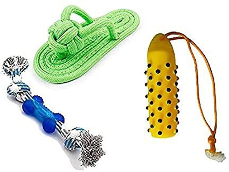 Woofy Pet Chewing Cotton 1 Tyre, 1 Slipper & 1 Rope Molar Toy Cotton Chew Toy For Dog & Cat