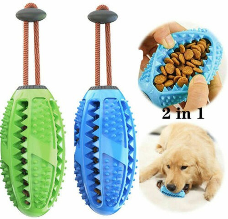 Rvpaws Interactive Food Dispensing Chewable Light Rugby Ball Design Pet Playing Toy Rubber Chew Toy For Dog & Cat