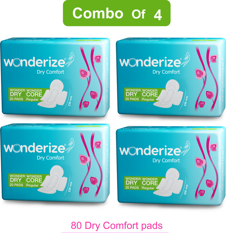 Wonderize Dry Comfort Regular Size Sanitary napkins - 80 Pads with Four Wall Protection and Odour Control Sysytem, Combo Pack Sanitary Pad(Pack of 4)