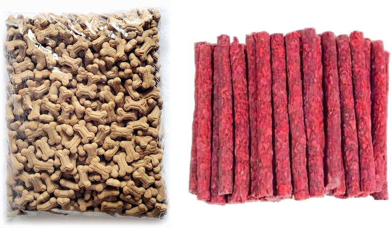Unik Dog Treats Combo Pack _High Protein Puppy Chicken Biscuits & Mutton Chewsticks, Mutton Dog Chew(1 kg, Pack of 2)