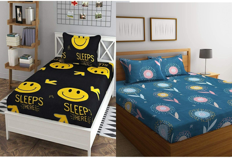 Bharat Trading Company Polycotton Single Flat 190 TC Printed 2 Bedsheets with 4 Pillow Covers(Multicolor)