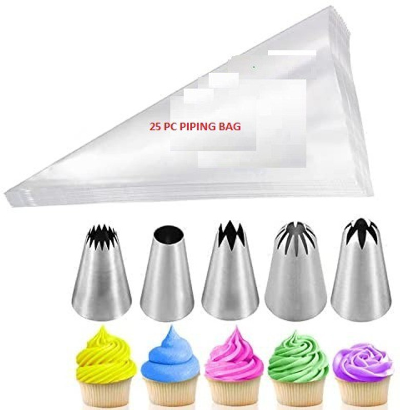kyamison combo set of nozzles with 25 piping bags Stainless Steel Quick Flower Icing Nozzle(Steel Pack of 30)