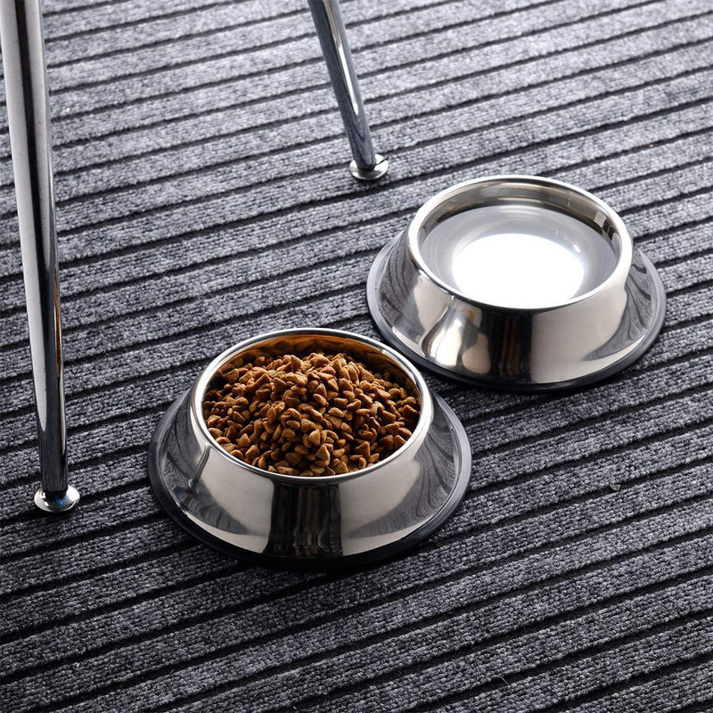 chullbull pet products Dog Bowl with Rubber Base for Food and Water Bowls 700ML (PACK OF 2 ) Stainless Steel, Silicone Pet Bowl(700 ml Steel, Silver)