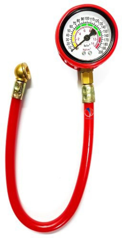 Mass Pro Analog Tire Pressure Gauge Flexible Hose Tire Pressure Gauge HTC For Car, Truck, Motorcycle, Bike, AirCheck(200 PSI)
