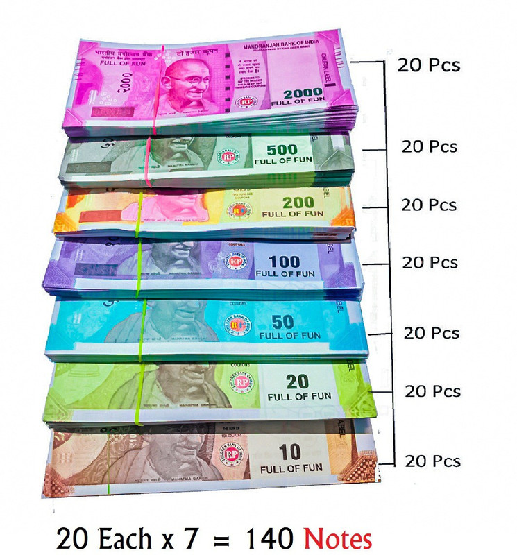 4GX 2022 Dummy Currency 140 Note for Kids 20 Units Each Denomination All New Fake Note Gag Toy(Multicolor)
