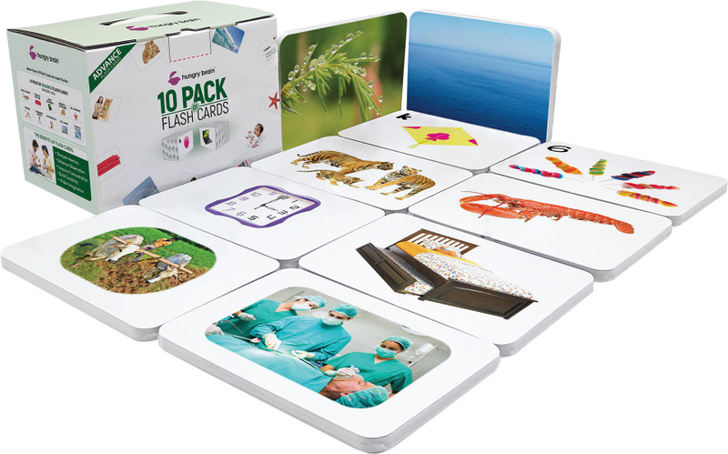 hungry brain Pack of 10 Advance Flash cards for Kids (3 Months to 6 years )(Multicolor)