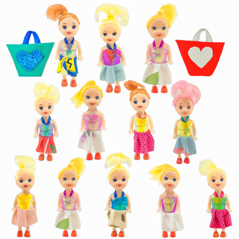 mini gifts - Mini Doll Set With Multicolor Clothes And 2 Doll Bags (Pack of 12)(Multicolor)