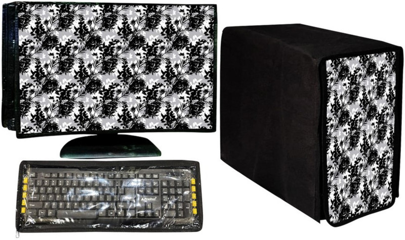 EMBRIDA PC Computer Cover Full Set for 19 inch Computer Monitor, Keybord and CPU  - CC-19-IN-BLC-LEAF_P1(Black)