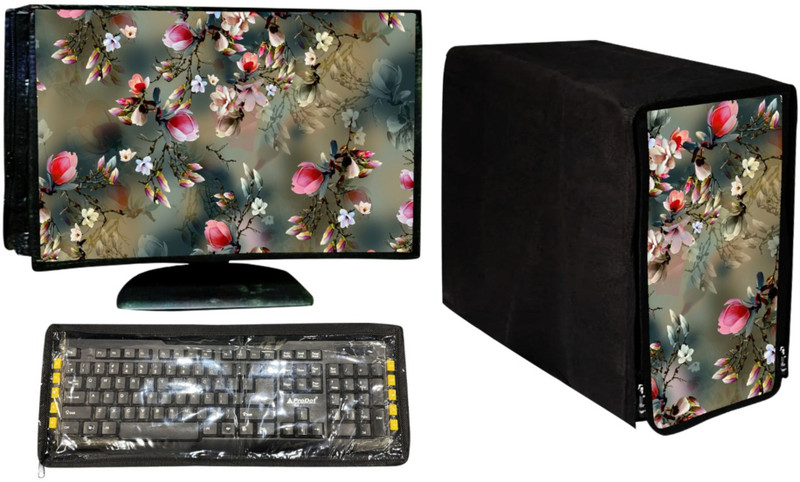 Wacky Computer Cover Full Set for 22 inch Computer Monitor, Keyboard (8*18 Inch) and CPU (7.5*18*16 Inch) - CC-22-IN-GREY-PNK-FL_P1(Green)