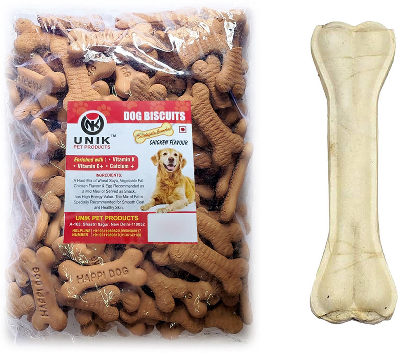 Unik Dog Food Calcium Healthy Chicken Adult Dog Biscuits with Pressed Bone 1 4inch Chicken 0.25 kg (2x0.12 kg) Dry Adult Dog Food