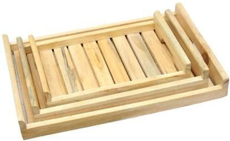 Ruby Perl Wooden Tray Set Of 3 Tray Serving Set(Pack of 3)