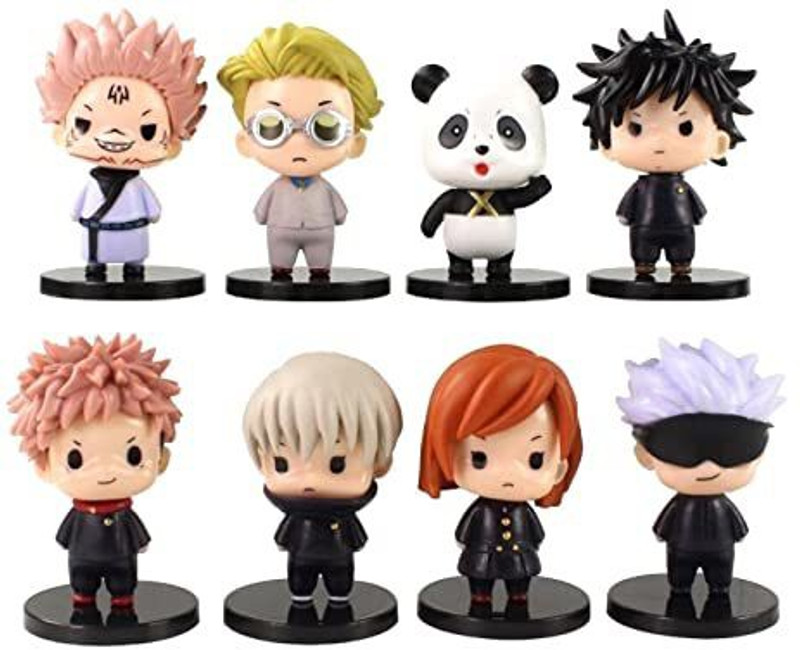 RVM Toys Set of 8 Jujutsu Kaisen Chibi Anime Figures 7cm Toy Car Dashboard Study Table(Multicolor)