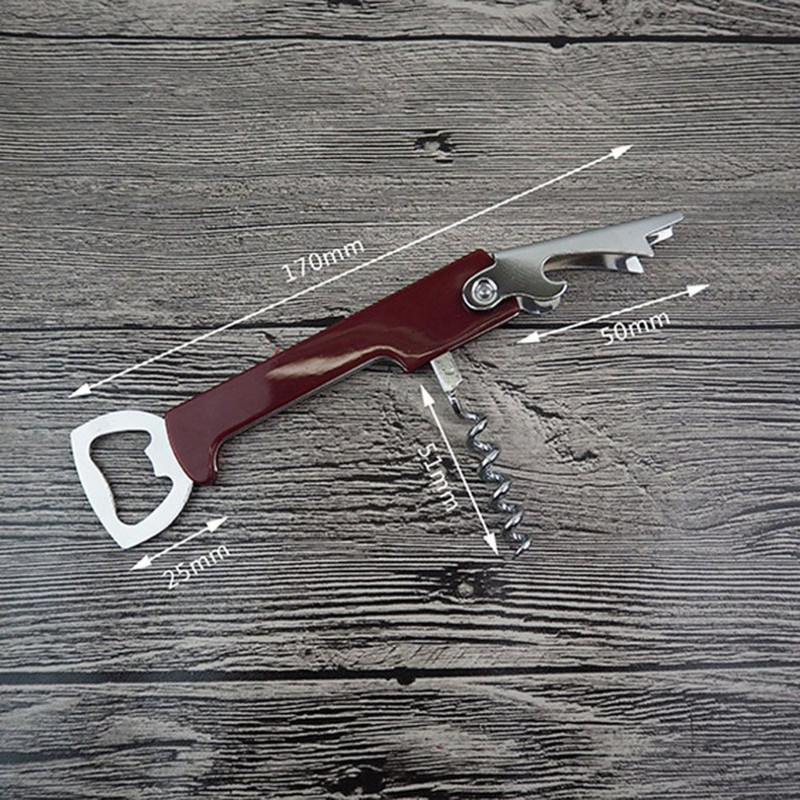 Nexshop ™Brown 3 in 1 Wine Cork Opener Knife Multifunction Folding Bottle Opener Multifunction Bottle Stainless Steel Wine Corkscrew Beer Bottle Can Remover Bottle Opener(Pack of 1)