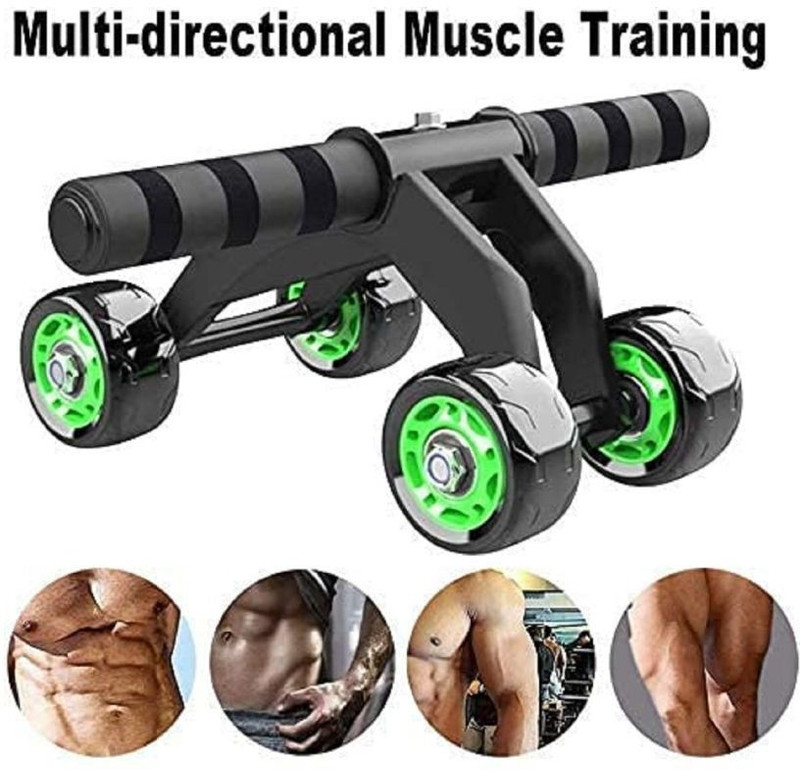 vedo 4 Wheel Abs fitness Machine with Knee Protection Pad - Home Gym Workout Exercise Ab Exerciser(Black)