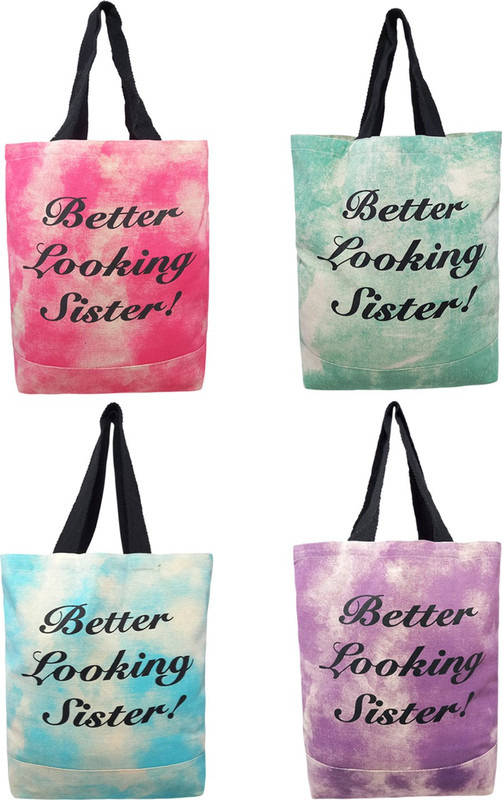 DEEYA Cotton Canvas Medium Size Eco Friendly Womens Shopping Bag Better Looking Sister Pack of 4 Grocery Bags(Multicolor)