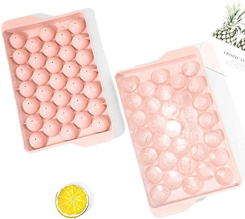 enrics home Mold for Freezer,Mini Circle Making 1.2in X 33PCS Sphere Pink Ice Ball Tray Beige Silicone Ice Ball Tray(Pack of1)