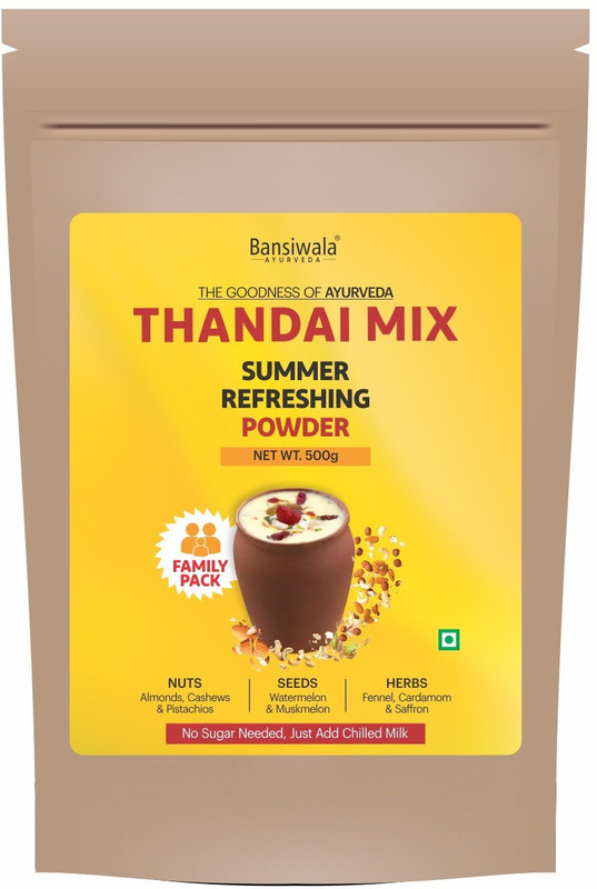 Bansiwala Thandai Powder Dry Fruit Kesar Mix, Energy Booster Thandai, Full Family Pack(500 g)